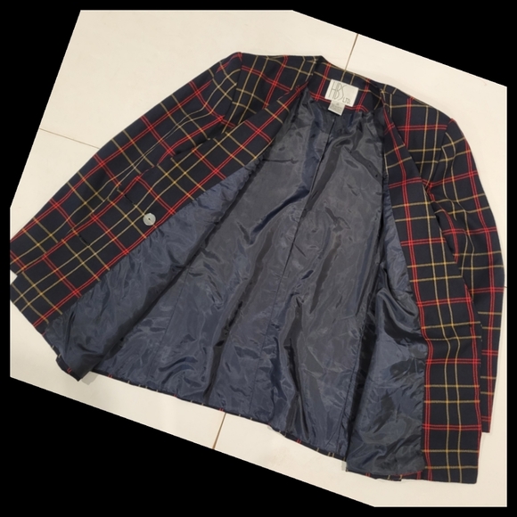 navy red plaid boyfriend blazer 16 - Picture 2 of 8